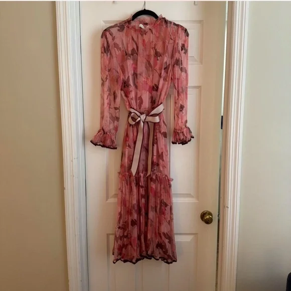 Zimmermann Pink Long Sleeve Mock Neck Dress - Picture 2 of 4